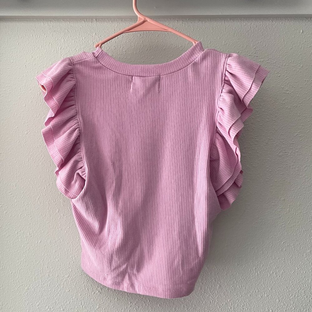 VICI Rib Knit Ruffle Sleeves Pink Top - Picture 2 of 3
